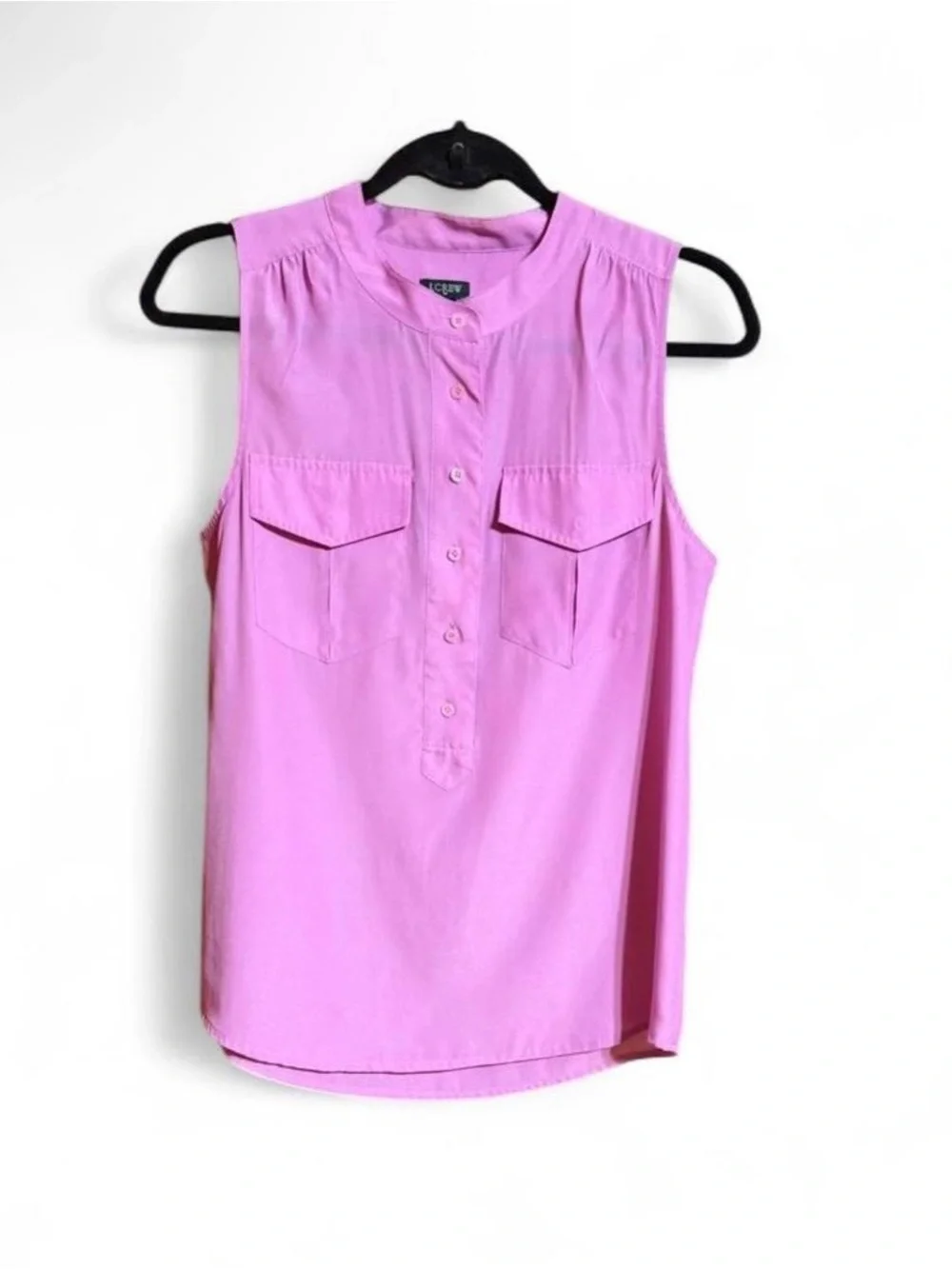 J.Crew Lavender Silky Sleeveless Blouse with Half Button-Up Front & Pockets Sz 6